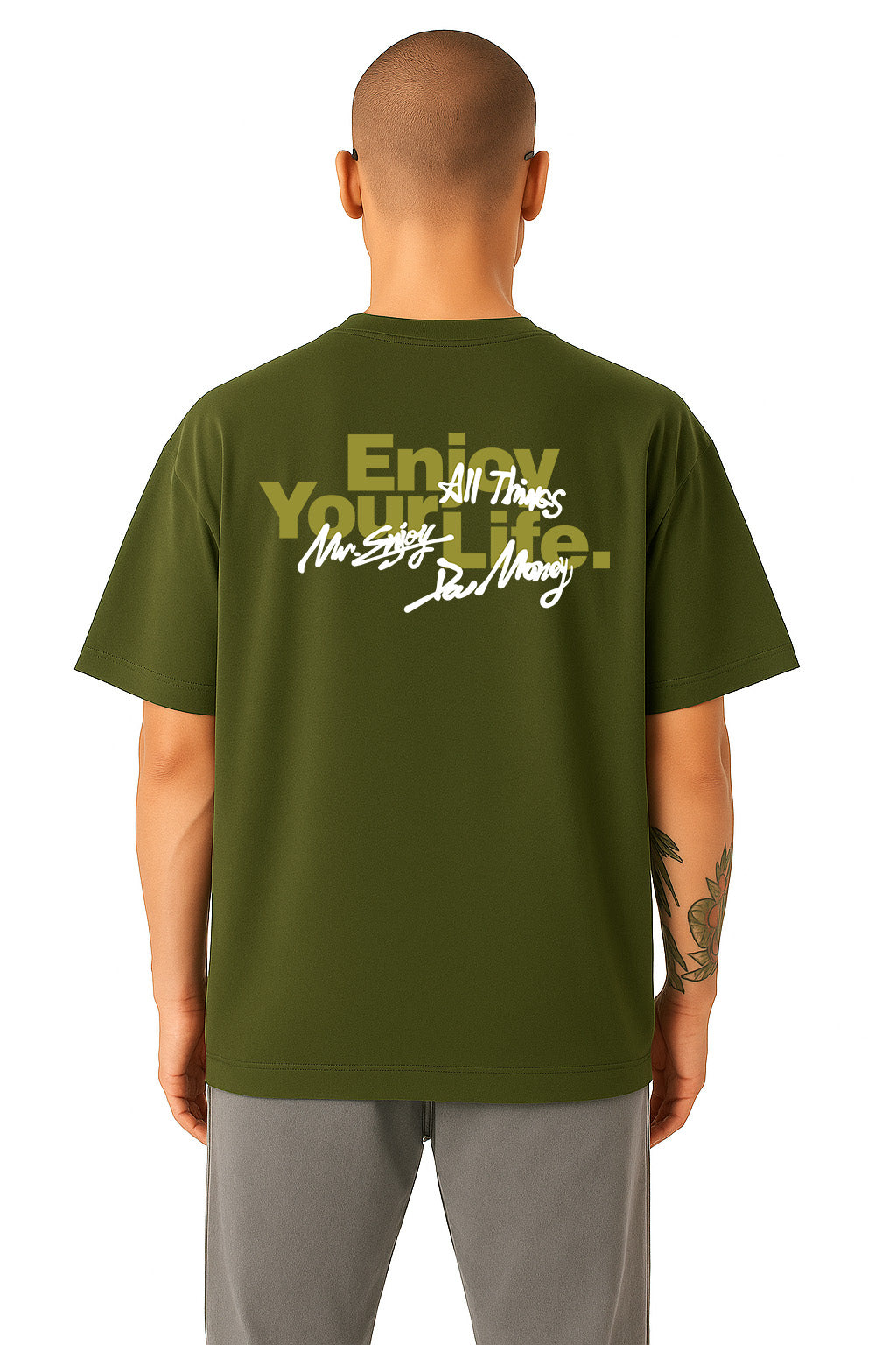 Olive Oversized Graphic Tee – "Enjoy Your Life"