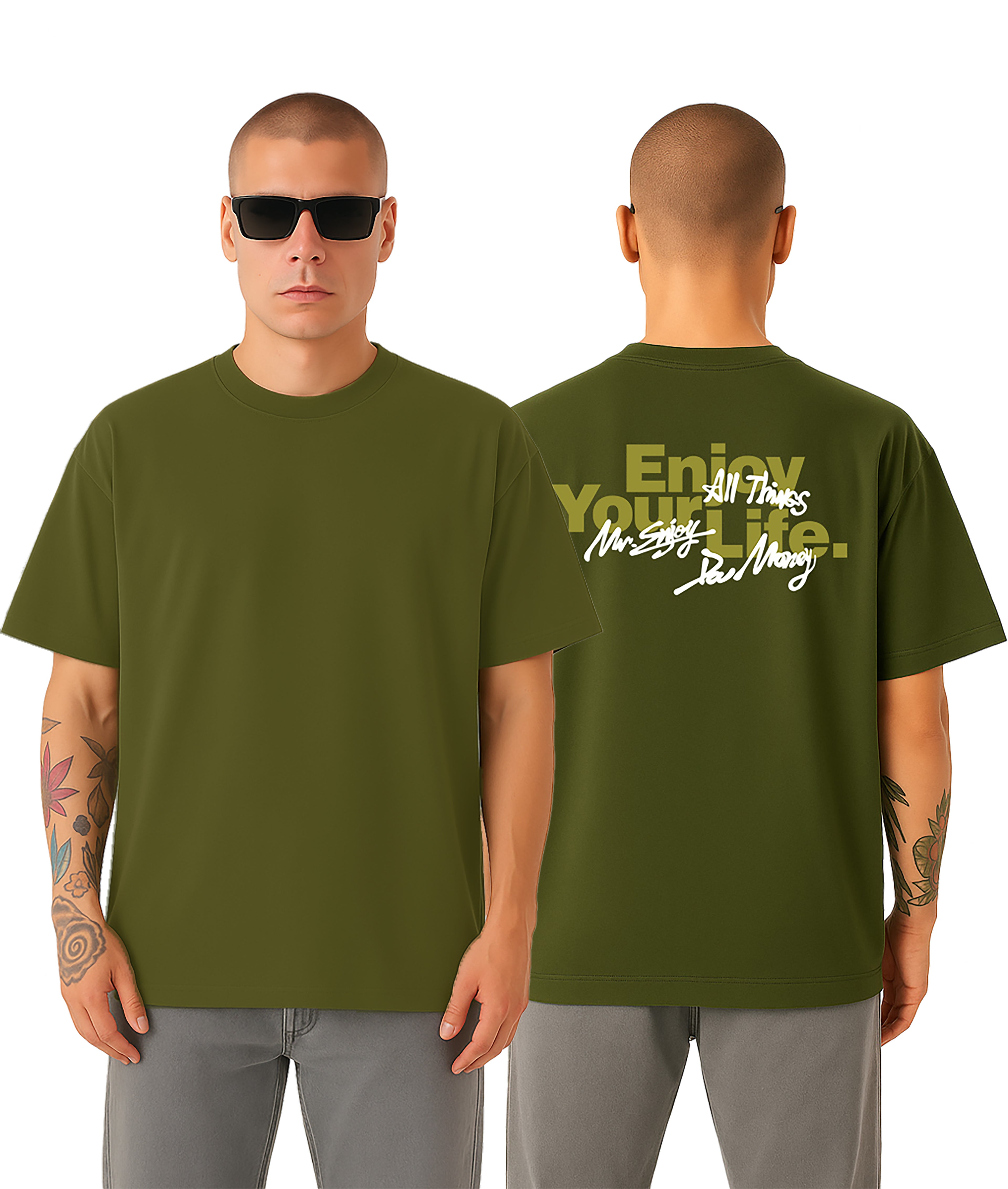Olive Oversized Graphic Tee – "Enjoy Your Life"